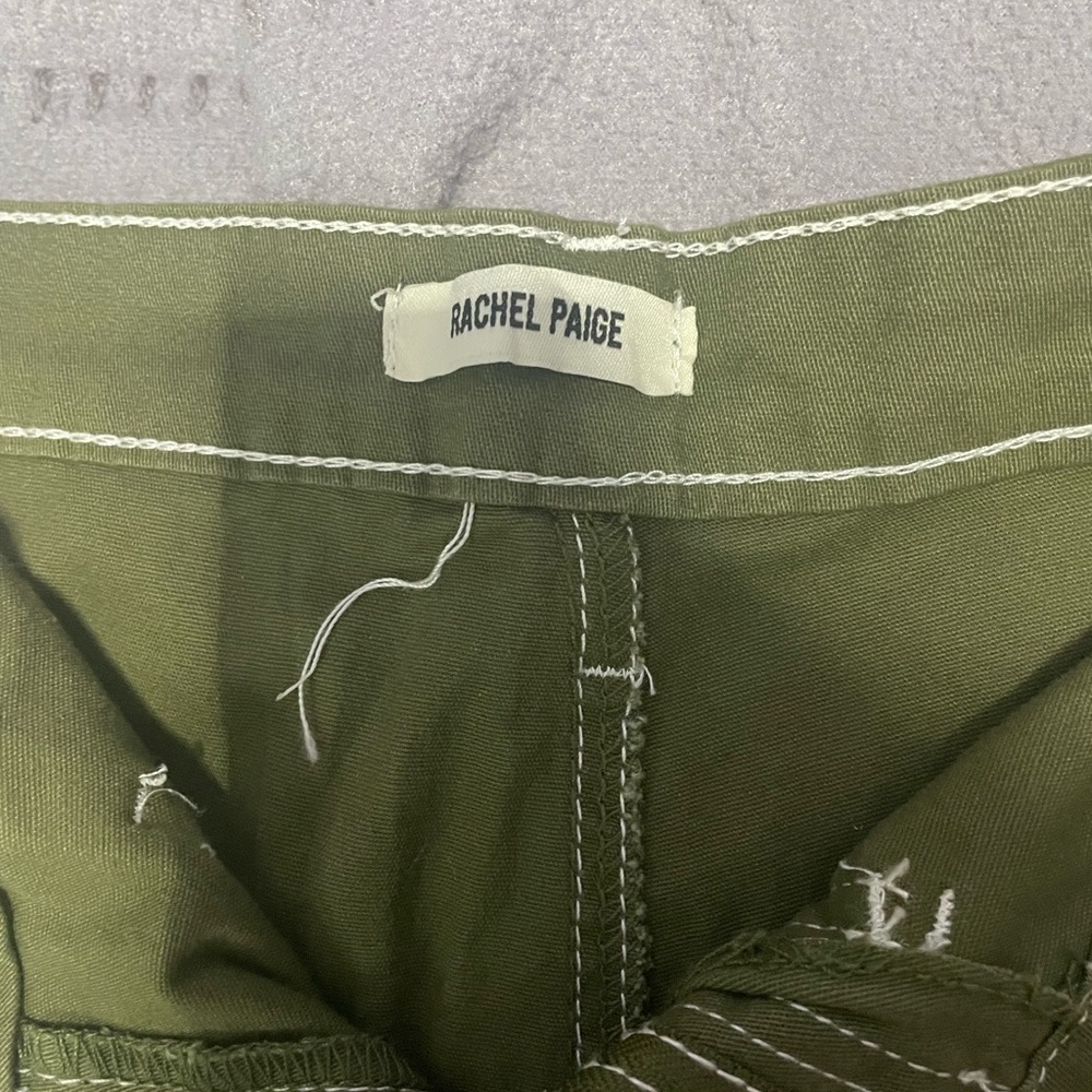 Green cargo pants white stitching